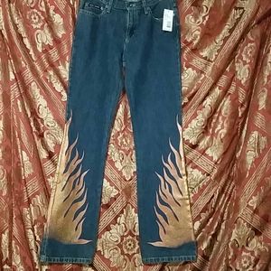 NWT Vintage DKNY Biker Girl Flame Jeans